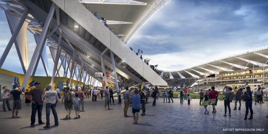 Artist’s impression of North Queensland Stadium concourse showing nine-metre width and view onto field