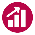 Create and sustain value. Icon of bar chart with arrow indicating growth.