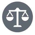 Choose ethical businesses. Icon of justice scales.