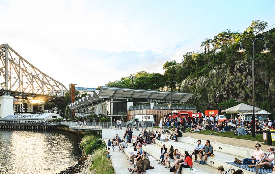 Ground-level view of the Howard Smith Wharves.