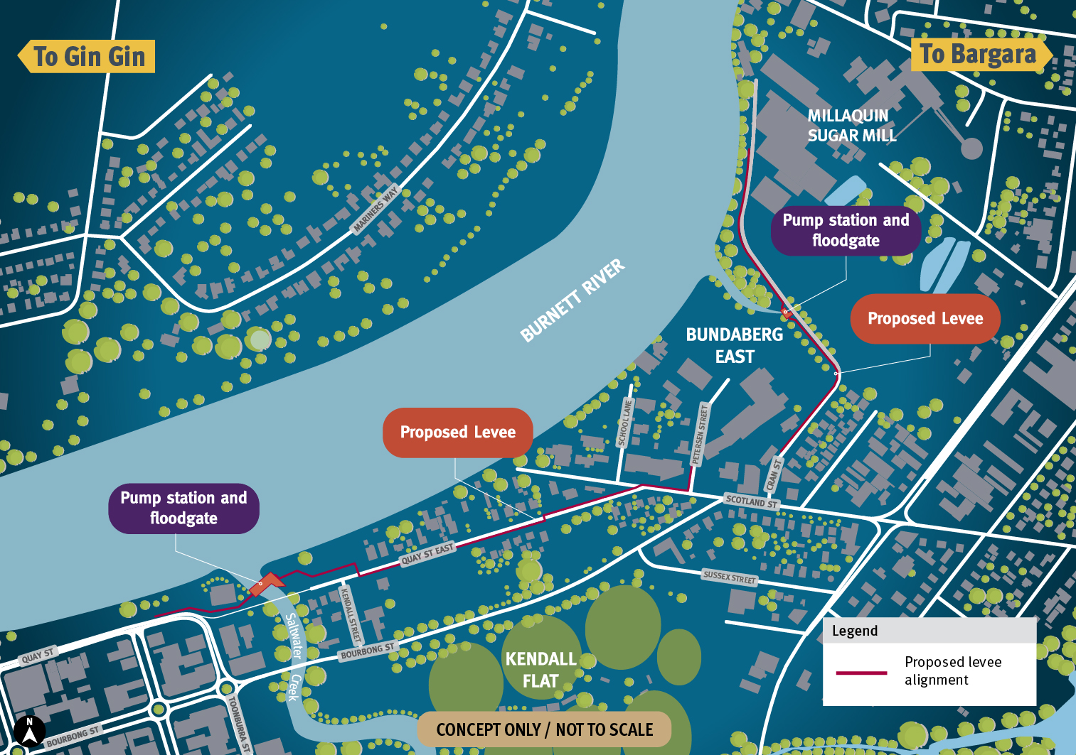 Proposed levee alignment (preliminary design stage