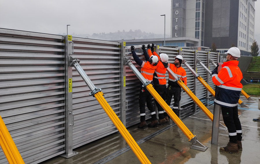 Example of stoplog gate nearing completion across a driveway (courtesy of Launceston City Council). 